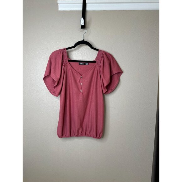 Cure‎ Womens pink Blouse Small short sleeve balloon pullover polyester v-neck - Picture 1 of 7